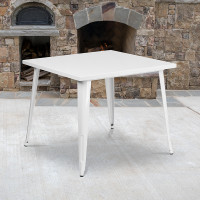 Flash Furniture CH-51050-29-WH-GG 35.5" Square White Metal Indoor-Outdoor Table